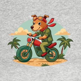 dog riding motorcycle in beach T-Shirt